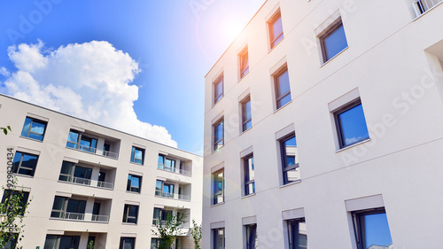 Modern architecture of urban residential apartment buildings on a sunny day. Facade of a modern apartment building.