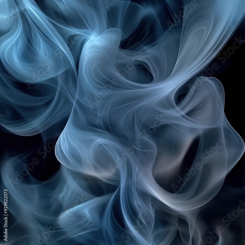 Abstract Blue Smoke Swirls on Black Background - Digital Art, Graphic Design, Texture, Wallpaper