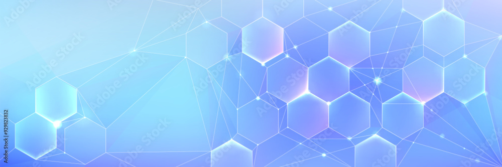 Blue pastel medical and tech background with hexagon pattern and bright sparkles. Realistic vector abstract bg with honeycomb geometric cell texture for medicine and science technology design. Blue pastel medical and tech background with hexagon pattern and bright sparkles. Realistic vector abstract bg with honeycomb geometric cell texture for medicine and science technology design.