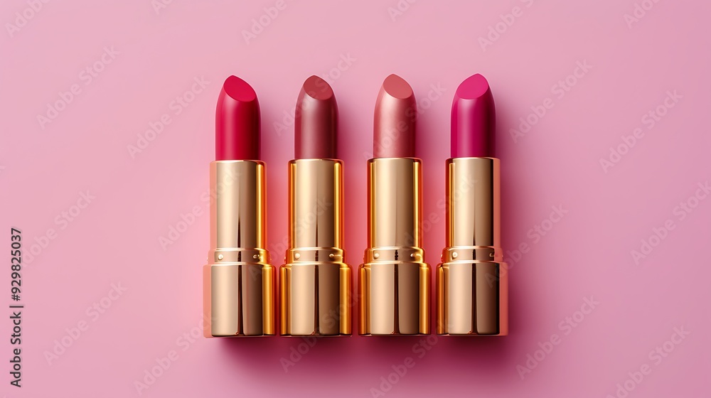 Beautiful lipsticks in a set on a pink background Beautiful lipsticks in a set on a pink background