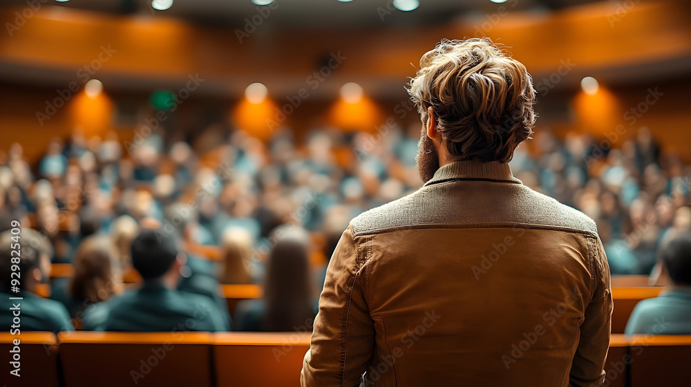 A person speaking to an audience in a conference setting. A person speaking to an audience in a conference setting.