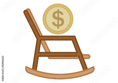 Mecedora marrón de madera con moneda de dólar representando pensión
