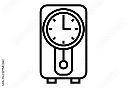 Icono negro de reloj de péndulo en fondo blanco