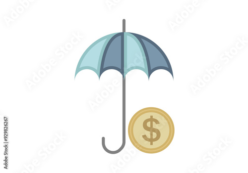 Paraguas azul protegiendo moneda de dólar