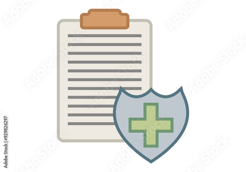 Portapapeles con documento y cruz en escudo representando seguro de vida o salud