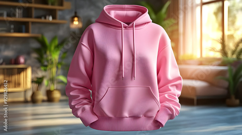 A pink hoodie displayed in ...