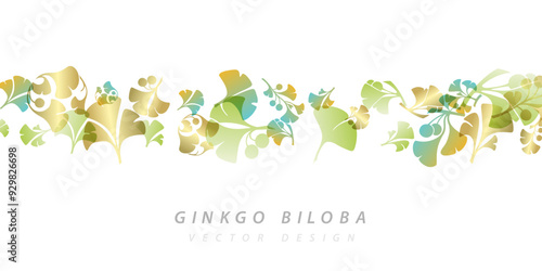 Herbal decorative banner. Vector background with plants design elements. Horizontal divider with ginkgo biloba leaves and branches.