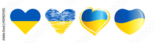Free Download Set of cute heart buttons, creative shape. Flag of Ukraine background with clipping mask. Collection of icons. Flat and 3D design. Holiday logo. Travel business emblem. Patriotic abstract symbol. - GFXLoad