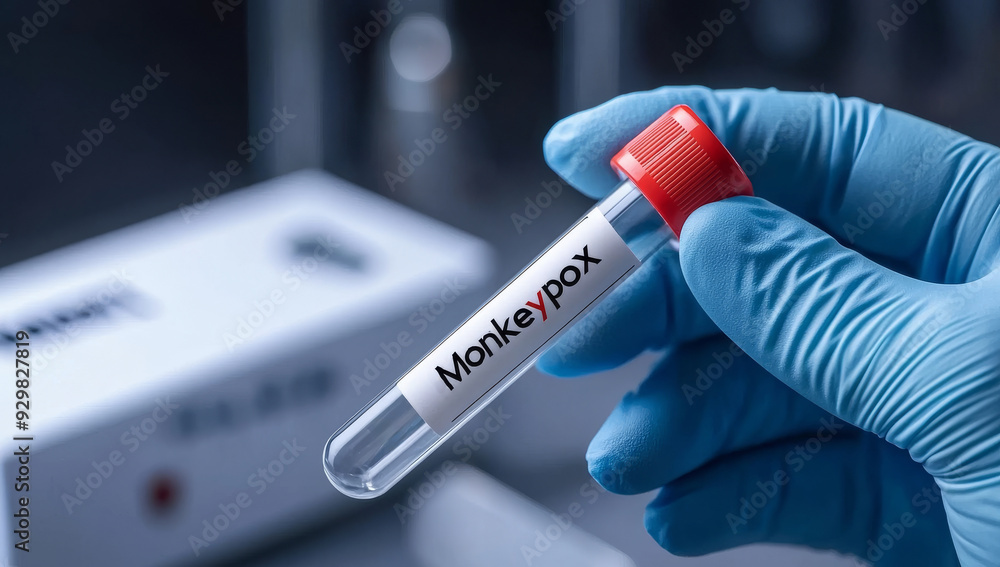 Obraz premium A close-up of a hand holding a test tube with a red cap, with the label 