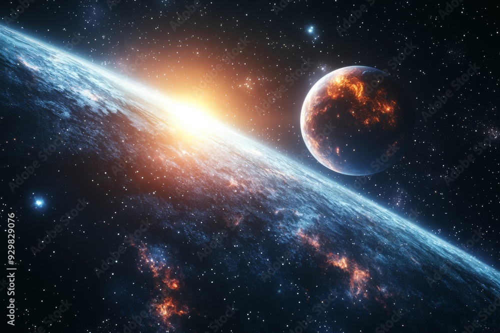 Obraz premium Space cosmic illustration with planets scene created with Generative AI