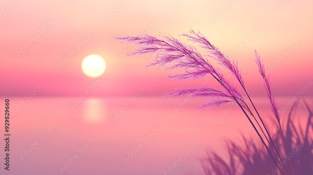 Silhouettes of grass against a pink sunset sky. Silhouettes of grass against a pink sunset sky.
