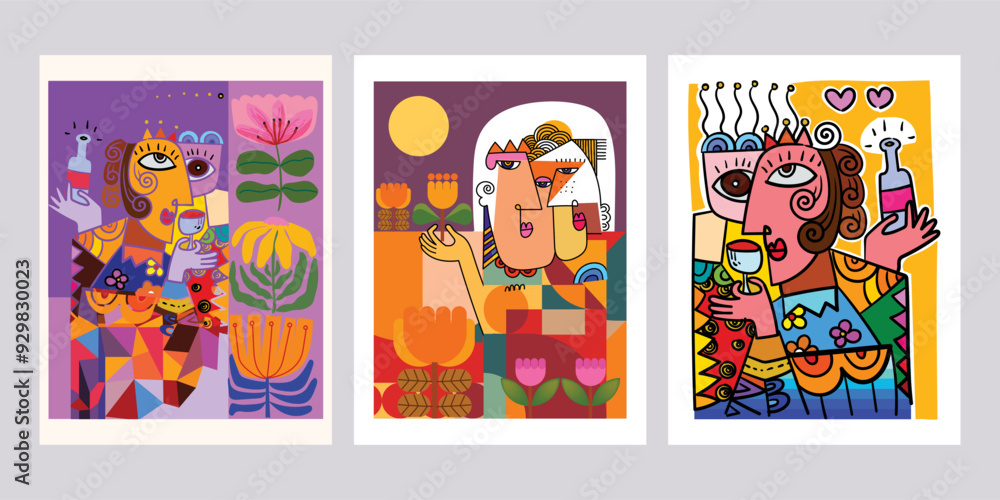 Abstract face portrait line art, doodle, geometric, decorative hand drawn vector illustration. Aesthetic design for wall art, cards, poster, cover and art print. Abstract face portrait line art, doodle, geometric, decorative hand drawn vector illustration. Aesthetic design for wall art, cards, poster, cover and art print.