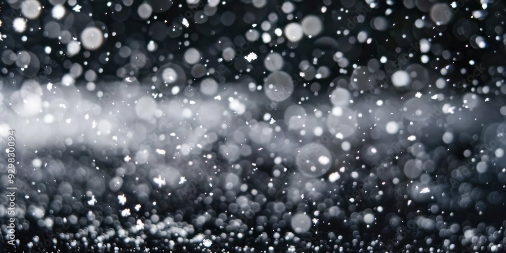 close up falling white snowflakes on black background night bokeh and blur overlay particle small white close up falling white snowflakes on black background night bokeh and blur overlay particle small white