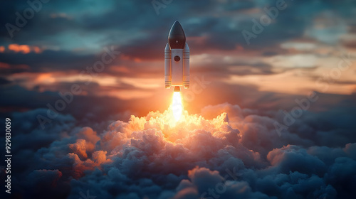 A rocket launching into the...