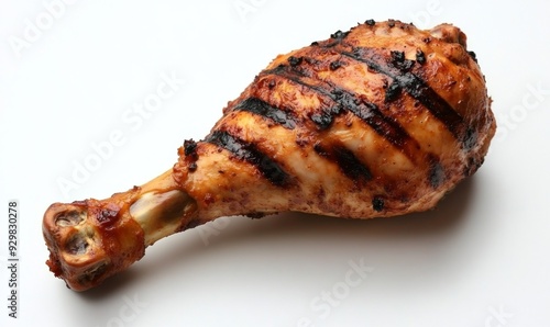 Succulent Grilled Chicken Legs: Mouthwatering BBQ Delicacy on Pristine White Background. Perfect Overhead Capture for Culinary Excellence. 4K High-Quality Wallpaper Ideal for Food Marketing, UI Design