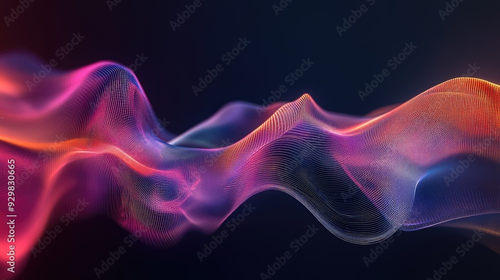 Obraz premium Fluid 3D waveform undulating in a gradient spectrum, showcasing modern technology's elegance and dynamic movement