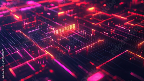 High-tech aesthetic with glowing lines, digital grids, and futuristic UI elements, blending technology with modern design