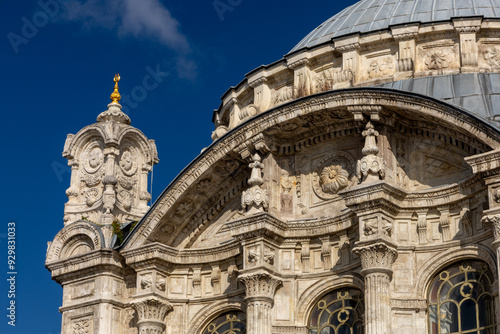 An exterior view of the Ortaköy Mosque, officially known as the Grand Mecidiye Mosque, Istanbul, Turkey, located next to the Ortaköy pier square, one of the most popular places on the Bosphorus. photo