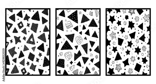 Set of 3 Abstract black and white pattern. For use in graphics. Minimalist illustration for printing on wall decorations