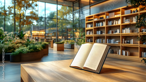 A serene library space with...