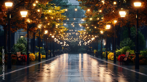 A serene park path illumina...
