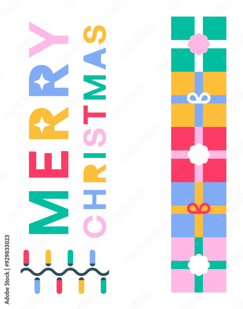 Merry Christmas Celebration Card with Colorful LED Lights and Gift Box, Vector Illustration Merry Christmas Celebration Card with Colorful LED Lights and Gift Box, Vector Illustration