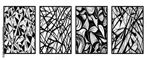 Set of 4 Abstract black and white pattern. For use in graphics. Minimalist illustration for printing on wall decorations