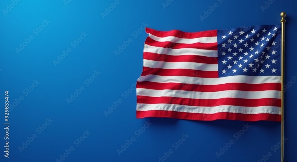 Obraz premium American flag on blue backdrop, symbolizing freedom and unity, excellent for Labor Day promotions, copy space available for messaging.
