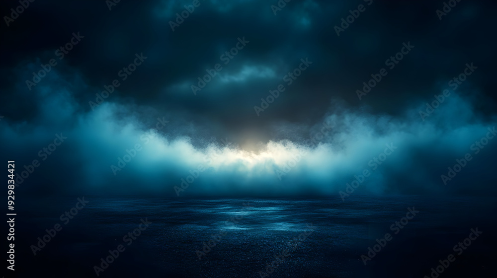 A serene, misty landscape with dark clouds and soft light. A serene, misty landscape with dark clouds and soft light.
