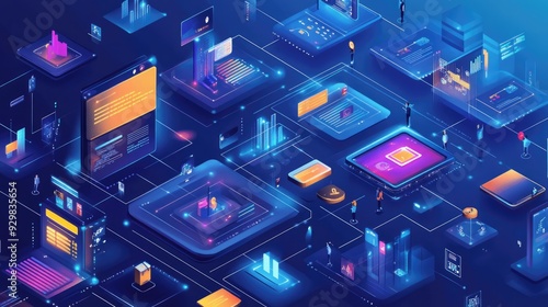 Wallpaper Mural Digital Network Visualization with Isometric Design Torontodigital.ca