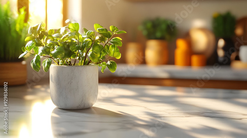 A small potted plant on a k...