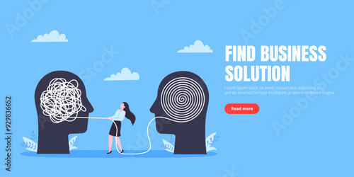 Unravel business chaos process with tangle difficult problem mess business concept flat style design vector illustration. Chaos to order, complex to simple metaphor with person trying solve mess cable