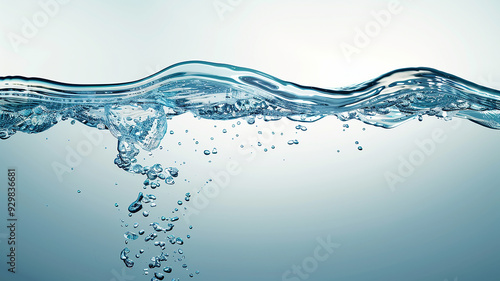 Transparent clear fresh water wave on a white background copy space