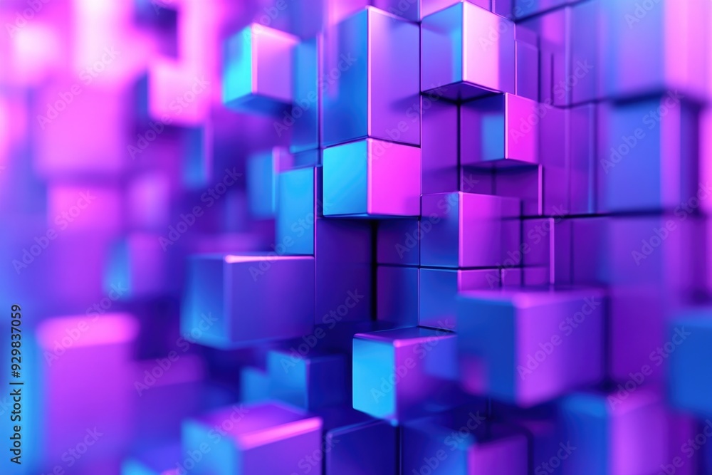Purple and Blue Cubes in Room Purple and Blue Cubes in Room