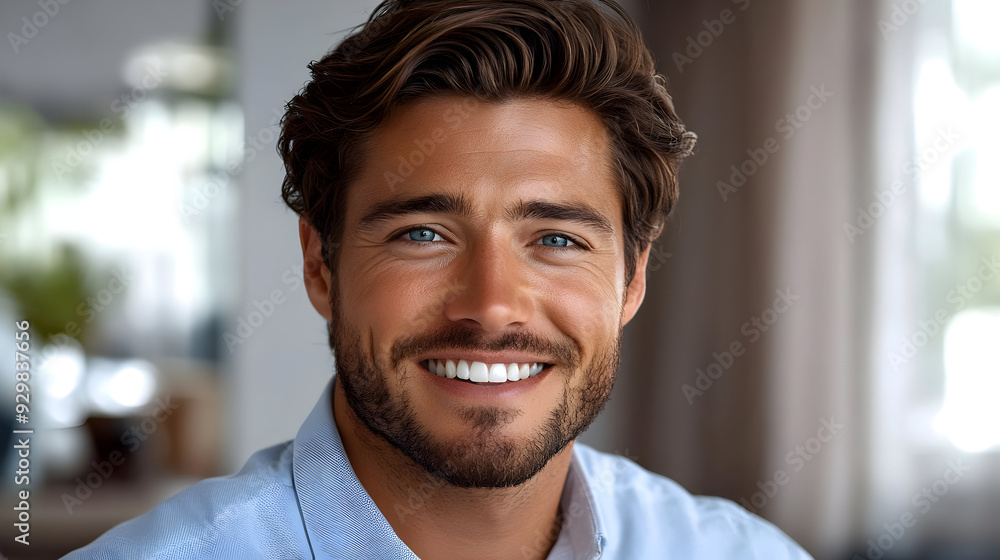 A smiling man with wavy hair in a bright indoor setting. A smiling man with wavy hair in a bright indoor setting.