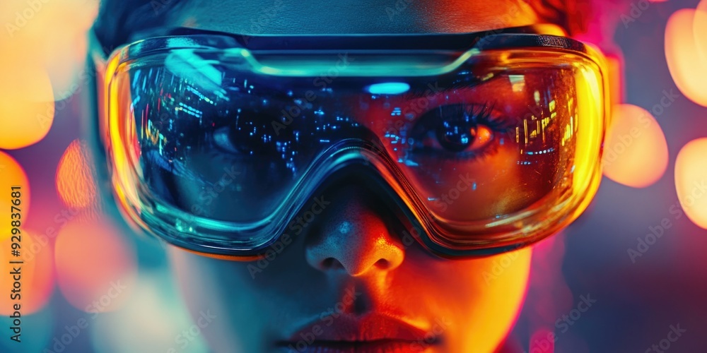 Person in goggles on neon background Person in goggles on neon background