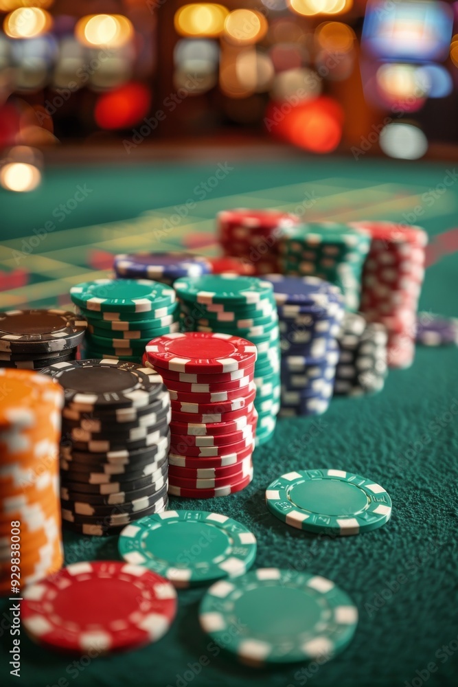 Casino Roulette Table With Stacks of Chips Casino Roulette Table With Stacks of Chips