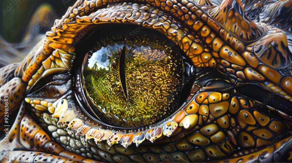 Fototapeta premium Close-Up of a Crocodile's Eye and Scaly Skin