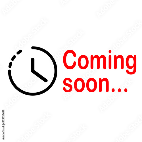 Coming soon clock icon on white background.