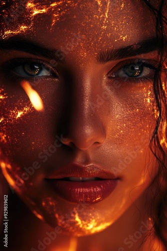 Woman's face with fire