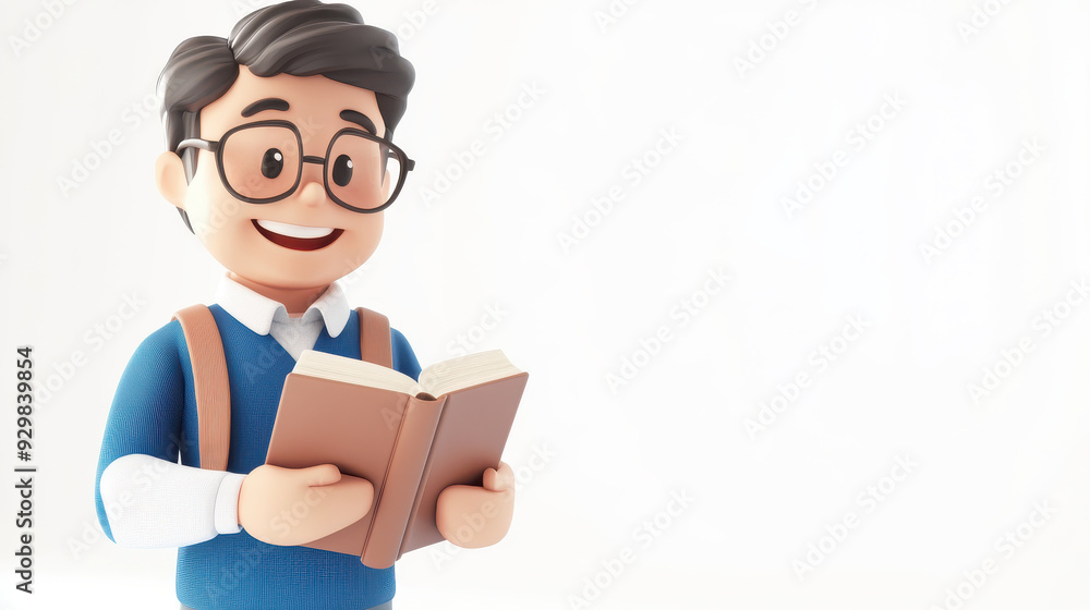 3D joyful teacher holding a book on a clean white background 3D joyful teacher holding a book on a clean white background