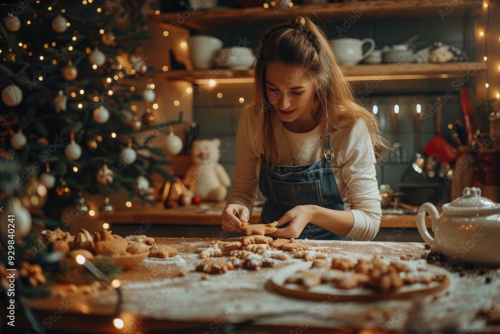Mother and daughter baking christmas cookies smiling at home Mother and daughter baking christmas cookies smiling at home