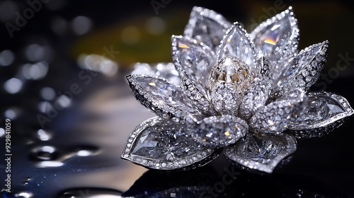 Sparkling diamond lotus flower on a black background.