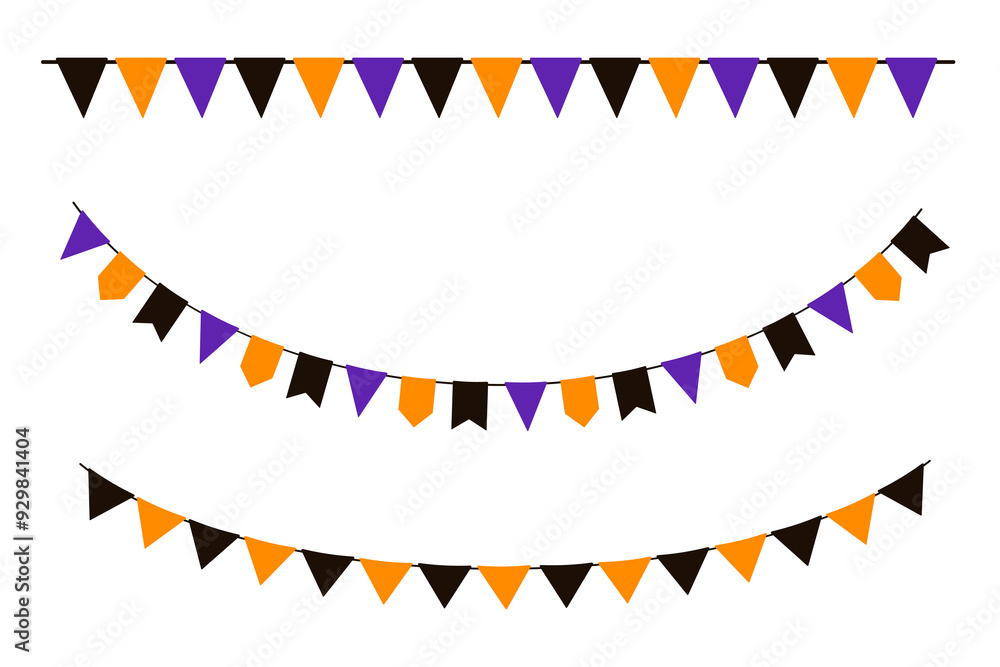 Obraz premium Halloween party garland. Vector pennant isolated on white background. Hanging flags set.