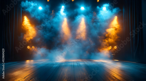 A stage with colorful light...