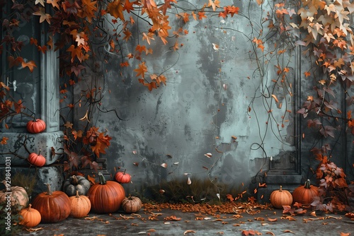 A beautifulHalloween backdrop with  festive and spooky elements. photo