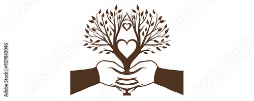 Two Hands Holding a Tree with Hearts photo