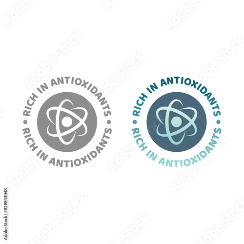 Rich in antioxidants vector label. Antioxidant colorful sticker.