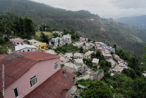 Small hill town aerial view, Almora, Uttarakhand, India, Asia photo