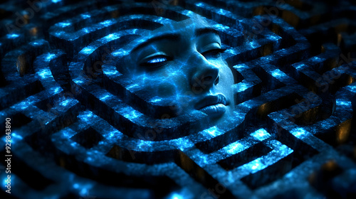 A surreal maze with a face,...